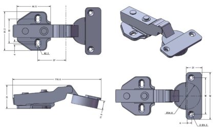 Charnière de meuble en acier inoxydable en SUS304 (V2A) avec amortissement à fermeture douce intégré, semi-repos, incl. Plaque de montage, 117 mm (4.7 ») 15.03.765-0. Ceinture de meubles en acier inoxydable avec amortisseur, en SUS304 (V2A) pour bate – Image 2