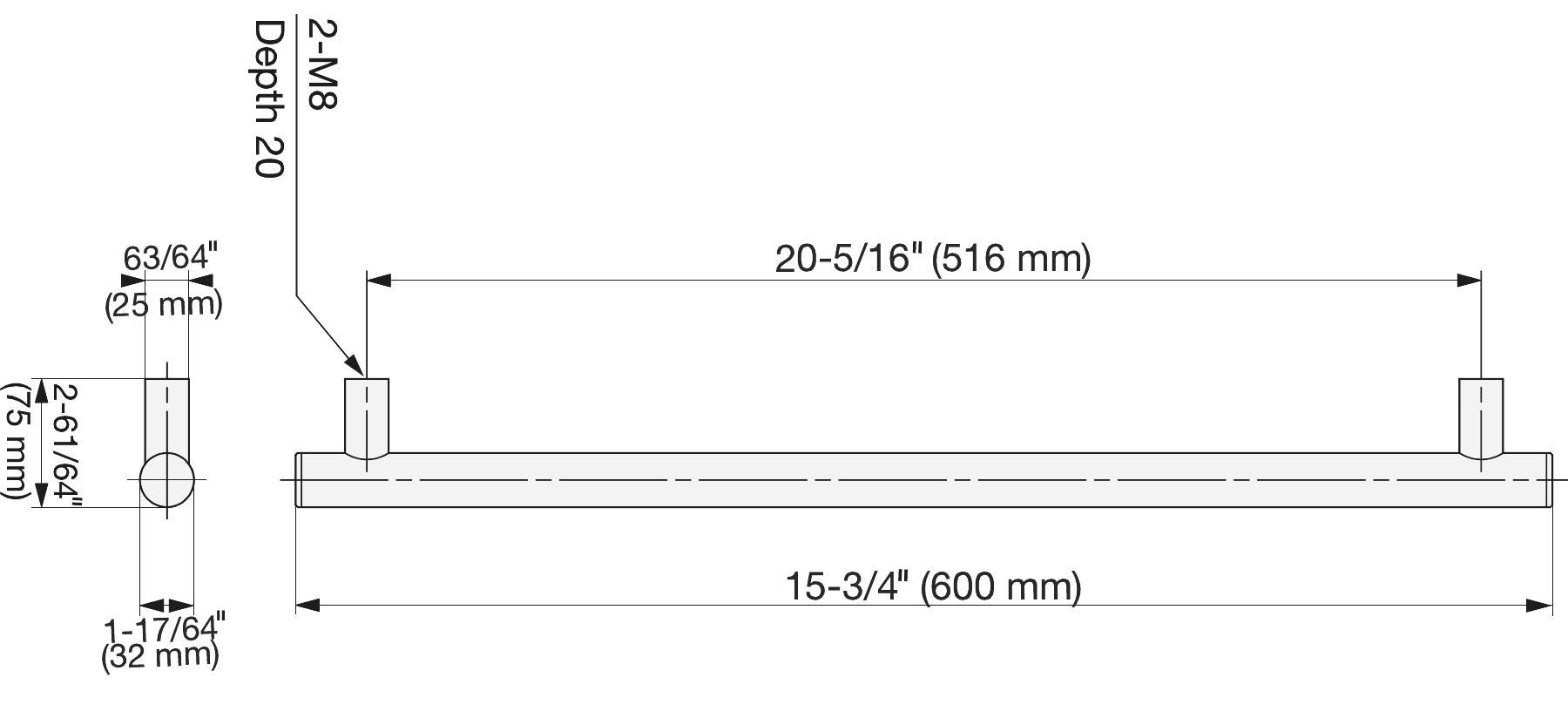 Poignée de porte en acier inoxydable SUS304, 600mm (23-5/8"), SSH-3260. Poignée de porte en acier inoxydable massif en acier inoxydable V2A, satin mat, pour porte de pièce, machine de production, train, bus, véhicule spécial, par Sugatsune / LAMP® (Japon) – Image 2