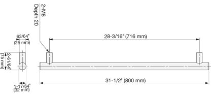Poignée de porte en acier inoxydable SUS304, 800 mm (31.5 ») SSH-3280. Poignée de porte en acier inoxydable massif en acier inoxydable V2A, satin mat, pour porte de pièce, machine de production, train, bus, véhicule spécial, par Sugatsune / LAMP® (Ja – Image 2