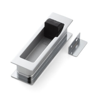 Coque de poignée d’entrée en alliage de zinc avec bouchon de porte rabattable intégré, finition chromée, HH-P135CR de 135 mm (5,4 »). Poignée d’entrée HH-P135CR avec butée pour porte coulissante, par Sugatsune / LAMP® (Japon)