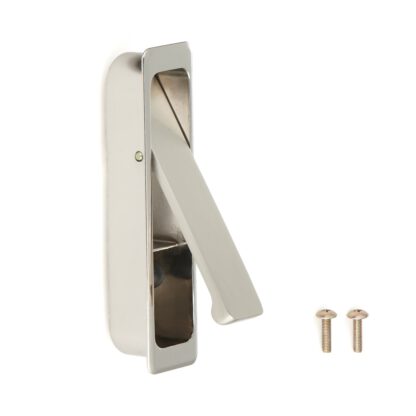 Poignée d’entrée pliante en alliage de zinc, finition: nickelée, satiné mat, 100 mm (4 ») FH-100BK-00. Poignée d’entrée FH-100BK-00 pour mobilier de bureau, mobilier de maison, armoires de cuisine, par Sugatsune / LAMP® (Japon)