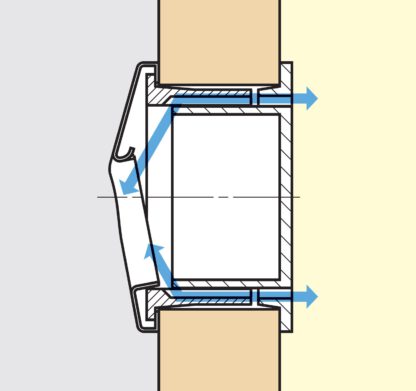 Coque de poignée de ventilation unique V2A (SUS304), ivoire, 105 mm (4-1/8") UTA-105IV. Coque de poignée de ventilation en acier inoxydable V2A (SUS304), mat satiné, pour tiroirs, armoires, environnements humides, livrée par Sugatsune / LAMP® (Japon) – Image 4