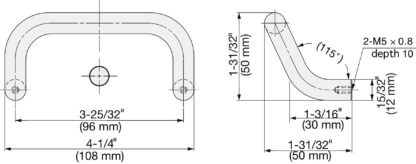 Poignée de porte ergonomique en acier inoxydable V2A (SUS304), 108 mm (4,3″) LF-12-96. Poignée de porte en acier inoxydable de haute qualité en acier inoxydable V2A (SUS304), mat satiné, pour environnements humides, navires, construction mécanique par Sugatsune / LAMP® (Japon) – Image 2