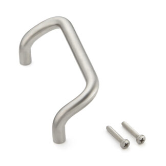 Poignée de porte ergonomique en acier inoxydable V2A (SUS304), 140 mm (5,6″) LF-12-128. Poignée de porte en acier inoxydable de haute qualité en acier inoxydable V2A (SUS304), mat satiné, pour environnements humides, navires, construction mécanique par Sugatsune / LAMP® (Japon)