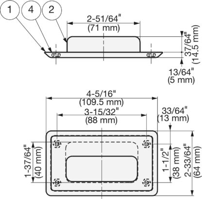 Poignée exclusive en acier inoxydable SUS304, 109,5 mm (4-5/16") HH-FC-2M. Coque de poignée en acier inoxydable en acier inoxydable V2A, poli miroir, pour tiroirs, placards, environnements humides, navires, machines, appareils de Sugatsune / LAMP® (Japon) – Image 2