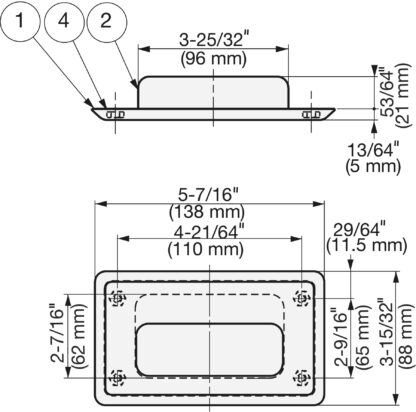 Poignée exclusive en acier inoxydable SUS304, 138 mm (5-14/32"), HH-FC-1. Coque de poignée en acier inoxydable en acier inoxydable V2A, satiné mat, pour tiroirs, armoires, environnements humides, bateaux, machines, appareils de Sugatsune / LAMP® (Japon) – Image 2