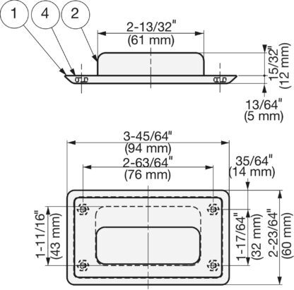 Poignée exclusive en acier inoxydable SUS304, 94 mm (3-11/16") HH-FC-3. Coque de poignée en acier inoxydable en acier inoxydable V2A, satiné mat, pour tiroirs, armoires, environnements humides, bateaux, machines, appareils de Sugatsune / LAMP® (Japon) – Image 2