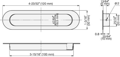 Poignée ovale exclusive en acier inoxydable SUS304, 120 mm (4-23/32") HN-120SH. Coque de poignée ovale en acier inoxydable en acier inoxydable V2A, satiné mat, pour tiroirs, armoires, environnements humides, bateaux, yachts, caravanes de Sugatsune / LAMP® (Japon) – Image 2