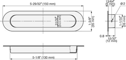 Poignée ovale exclusive en acier inoxydable SUS304, 150 mm (5-29/32") HN-150SH. Coque de poignée ovale en acier inoxydable en acier inoxydable V2A, satiné mat, pour tiroirs, armoires, environnements humides, bateaux, yachts, caravanes de Sugatsune / LAMP® (Japon) – Image 2