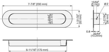 Poignée ovale exclusive en acier inoxydable SUS304, 200 mm (7-7/8") HN-200SH. Coque de poignée ovale en acier inoxydable en acier inoxydable V2A, satiné mat, pour tiroirs, armoires, environnements humides, bateaux, yachts, caravanes de Sugatsune / LAMP® (Japon) – Image 2