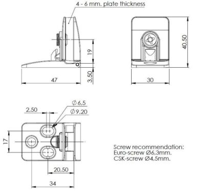 Charnières de porte en verre de haute qualité pour portes en verre insérées, chromées. Deux paumelles de haute qualité pour portes en verre SQUARE II (1 charnière supérieure et 1 charnière inférieure en verre) de SISO / Danemark – Image 3