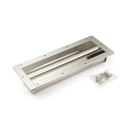 Grande poignée en acier inoxydable V2A (SUS304), 460 mm (18-1/8") HH-M400. Coque de poignée en acier inoxydable de haute qualité, solide et robuste en acier inoxydable V2A (SUS304), poli miroir, pour grandes portes, navires, véhicules spéciaux de Sugatsune / LAMP® (Japon)