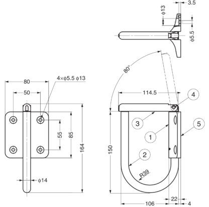 Grand crochet pivotant avec volet de sécurité en acier inoxydable SUS304, 164 mm (6.5 »), JN-T100. Crochet de câble de verrouillage de sécurité V2A pour la construction navale, l’extérieur, l’environnement humide et bien plus encore, par Sugatsune / – Image 2