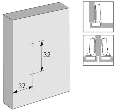Charnière Hettich Intermat 110° 48049, modèle de perçage 52 x 5,5 mm avec plaque de montage en forme de croix. Charnière de meuble Intermat 9943, disponible pour porte standard (porte en bois), porte avec cadre en bois, porte avec cadre en aluminium, à vi – Image 3
