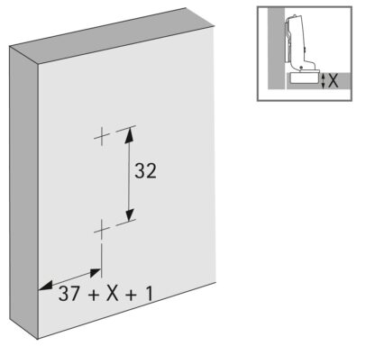 Charnière Hettich Intermat 110° 48049, modèle de perçage 52 x 5,5 mm avec plaque de montage en forme de croix. Charnière de meuble Intermat 9943, disponible pour porte standard (porte en bois), porte avec cadre en bois, porte avec cadre en aluminium, à vi – Image 7