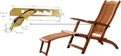 2 pièces Loquet en cuivre de haute qualité, poli brillant, 235 mm (9.3 ») 04.03.040-0. Aménagement de transat en cuivre, brillant, pour transat, transat, chaise longue, transat, chaise à vapeur, chaise pliante, chaise longue en bois, chaise longue, p – Image 2