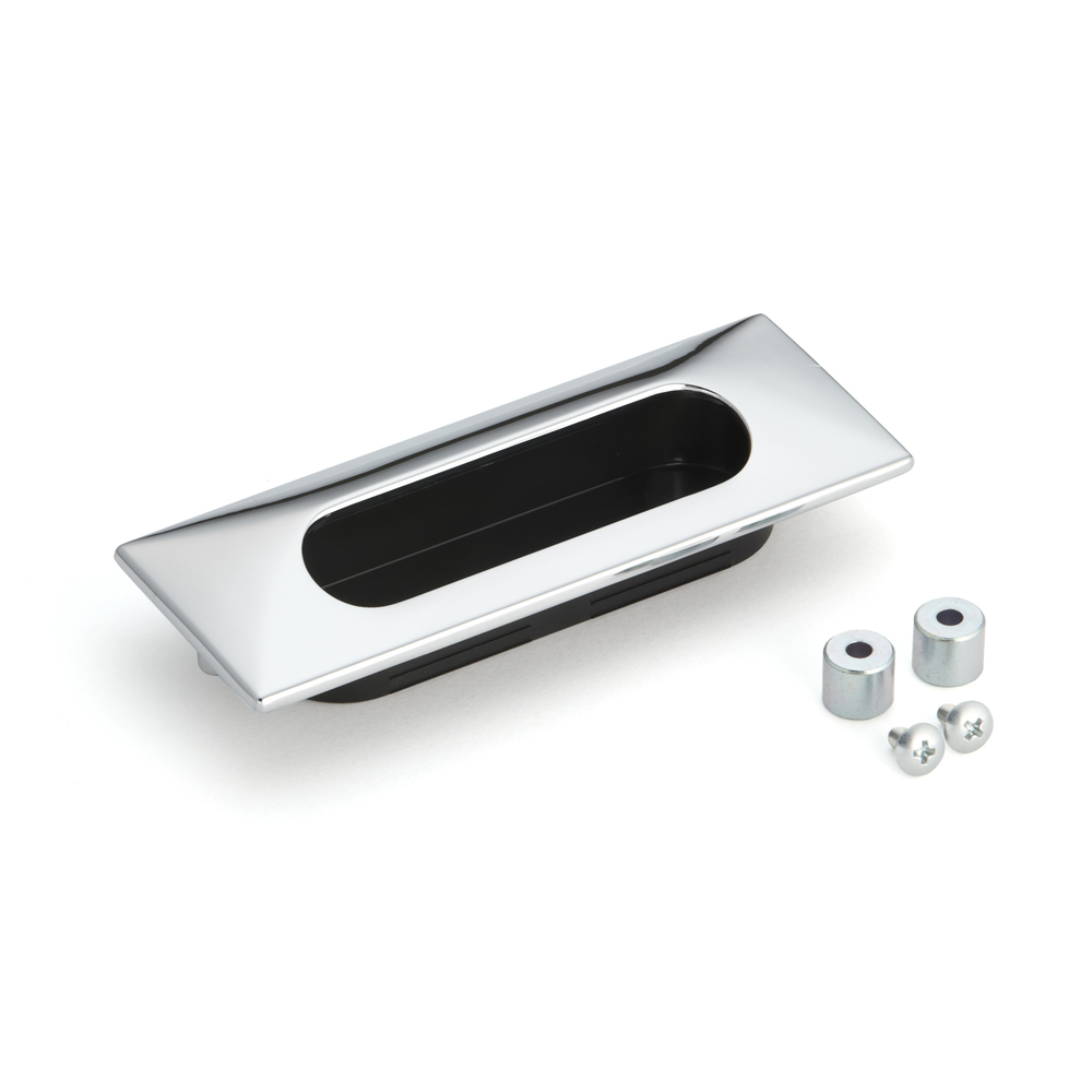 Coque rectangulaire de haute qualité en alliage de zinc solide, surface: chromée, 130 mm (5.2 ») UTZ-130CR. Poignée de meubles UTZ-130CR pour tôle, bois, tiroir, armoire, mobilier de bureau, meubles de chambre à coucher, par Sugatsune / LAMP® (Japon)