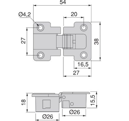 Charnière à clapet 2 pièces Ankor GT-B, amovible, en alliage de zinc avec capuchons de couverture, finition: gris 1010821. Charnière de compartiment de barre en alliage de zinc pour volets en bois, rabats de meubles, couvercles en bois, compartiment de ba – Image 2