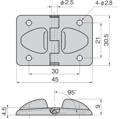 Charnière à clapet compacte de haute qualité avec limitation de l’angle d’ouverture à environ 95° en laiton, surface : chromée, 45 mm (1,8 ») B-51. Charnière industrielle en laiton pour appareils électriques, équipements, luminaires, boîtiers et bien – Image 2