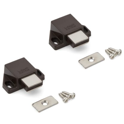 2 pièces loquet magnétique compact, avec contre-plaque, surface : marron, 25 mm (63/64"), ML-30SBR. Ouvre-porte à ouverture par pression peu encombrant pour portes de meubles, portes d’armoires et bien plus encore, par Sugatsune / LAMP® (Japon)