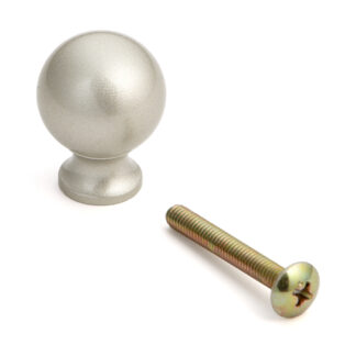 Poignée de bouton de meuble sphérique en alliage d’aluminium durable, surface: nickel, laqué, 20 mm (0,8 ») KK-B20SNI. Poignée bouton KK-B20SNI pour tiroir, porte de meuble, armoire de cuisine, armoire de bureau et bien plus encore, par Sugatsune / L