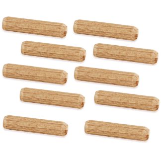 10 morceaux de longues chevilles en bois de hêtre, surface : ondulée, 30 mm (1,2 ») 9095678. Chevilles en bois 9095678 pour panneaux de bois, connexion bois, construction de meubles, construction d’étagères, par EMUCA