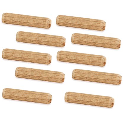 10 morceaux de longues chevilles en bois de hêtre, surface : ondulée, 30 mm (1,2 ») 9095678. Chevilles en bois 9095678 pour panneaux de bois, connexion bois, construction de meubles, construction d’étagères, par EMUCA