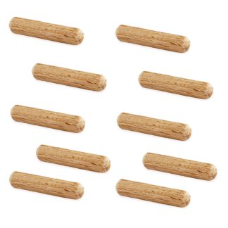 10 pièces de longues chevilles en bois de hêtre, surface : nervurée, 40 mm (1,6 ») 9094878. Chevilles en bois 9094878 pour panneaux de bois, connexion bois, construction de meubles, construction d’étagères, par EMUCA