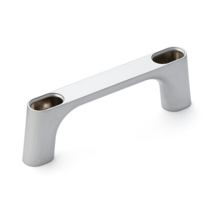 Poignée en alliage de zinc solide (ZDC) de haute qualité, chromée, satiné mat avec capuchons noirs, 125 mm (5 ») KMH-100-BL. Poignée de machine KMH-100-BL pour armoire industrielle, usine de production, construction mécanique, par Sugatsune / LAMP® ( – Image 2