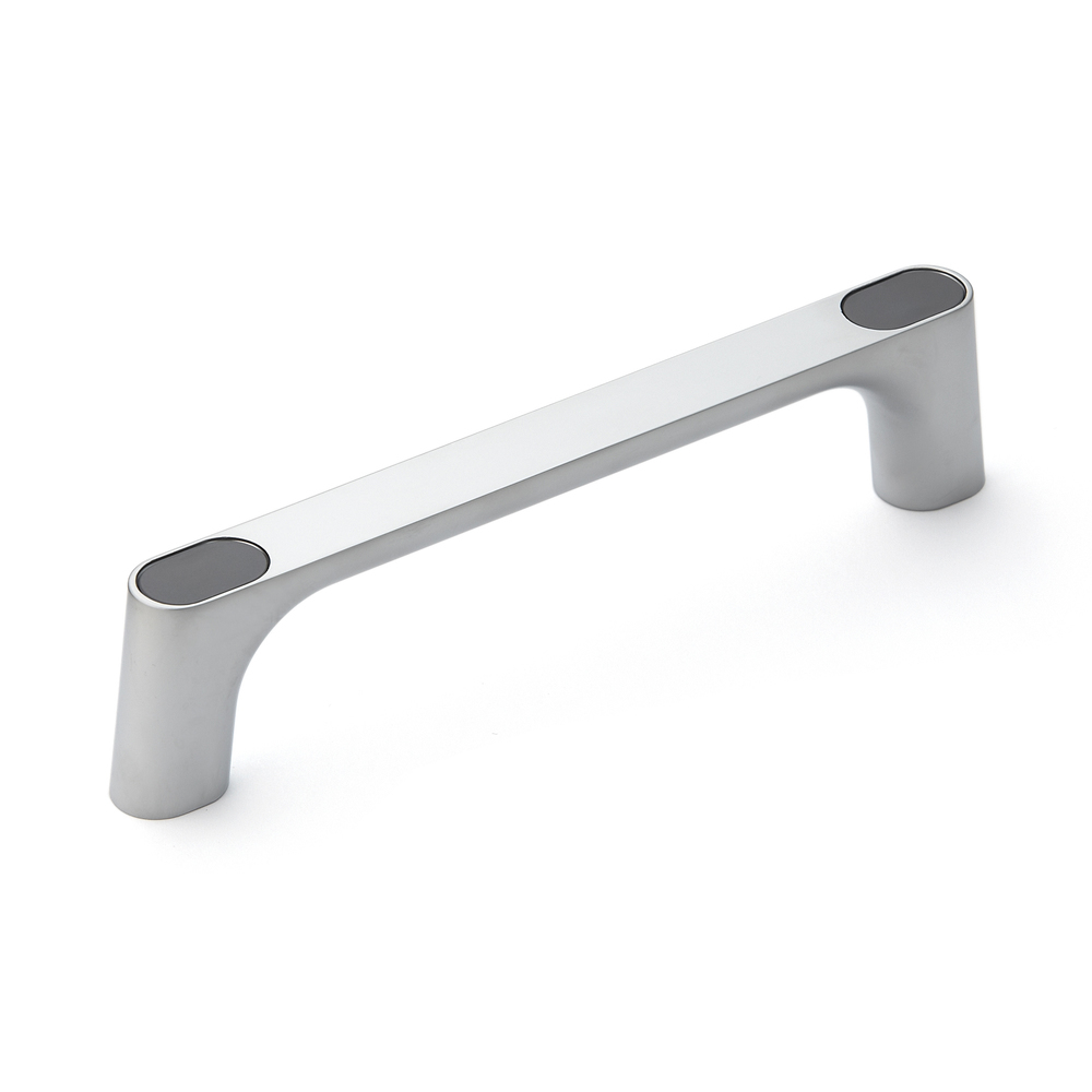 Poignée en alliage de zinc solide (ZDC) de haute qualité, chromée, satiné mat avec capuchons gris, 175 mm (6,9 ») KMH-150-GR. Poignée de machine KMH-150-GR pour armoire industrielle, usine de production, construction mécanique, par Sugatsune / LAMP®