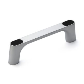 Poignée en alliage de zinc solide (ZDC) de haute qualité, chromée, satiné mat avec capuchons de couverture noirs, 145 mm (5,8 ») KMH-120-BL. Poignée de machine KMH-120-BL pour armoire industrielle, usine de production, construction mécanique, par Sug