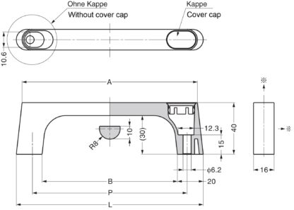 Poignée en alliage de zinc solide (ZDC) de haute qualité chromée, satiné mat avec capuchons noirs, 175 mm (6,9 ») KMH-150-BL. Poignée de machine KMH-150-BL pour armoire industrielle, usine de production, construction mécanique, par Sugatsune / LAMP® – Image 2