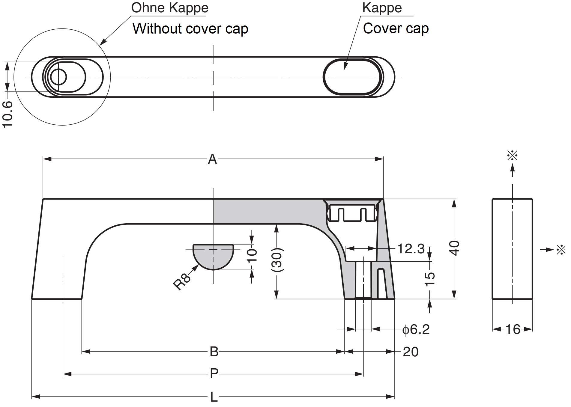 Poignée en alliage de zinc solide (ZDC) de haute qualité, chromée, satiné mat avec capuchons blancs, KMH-150-WT de 175 mm (6,9 »). Poignée de machine KMH-150-WT pour armoire industrielle, usine de production, construction mécanique, par Sugatsune / L – Image 2