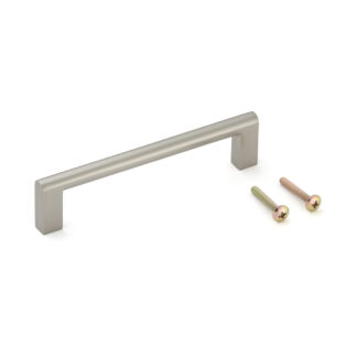 Poignée de mobilier en laiton massif de haute qualité, nickelée, satiné mat, 124 mm (4,9 ») KAKU-A159. Poignée d’armoire en laiton KAKU-A159 pour armoire de cuisine, armoire de salon, meubles de chambre, mobilier de bureau, par Sugatsune / LAMP® (Jap