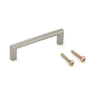 Poignée de mobilier en laiton massif de haute qualité, nickelée, mat satiné, 84 mm (3,4 ») KAKU-A161. Poignée d’armoire en laiton KAKU-A161 pour armoire de cuisine, armoire de salon, meubles de chambre, mobilier de bureau, par Sugatsune / LAMP® (Japo