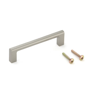 Poignée de mobilier en laiton massif de haute qualité, nickelée, satiné mat, 99 mm (3,9 ») KAKU-A160. Poignée d’armoire en laiton KAKU-A160 pour armoire de cuisine, armoire de salon, meubles de chambre, meubles de bureau, par Sugatsune / LAMP® (Japon