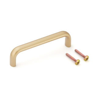 Poignée de meuble solide de haute qualité en alliage d’aluminium robuste, couleur or, satiné mat, 108 mm (4.3 ») KK-H110SSG. Poignée KK-H110SSG pour armoire de cuisine, armoire de salon, mobilier de bureau, meubles de chambre à coucher, par Sugatsune