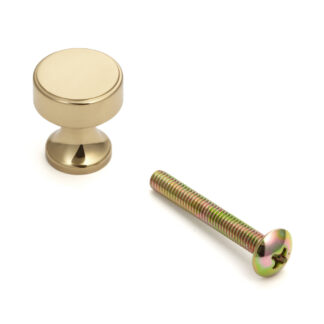 Poignée de bouton de meuble en laiton de haute qualité, finition: poli brillant, 16 mm (0,7 ») KHE111-16PB. Poignée en laiton pour tiroir, porte de meubles, armoire de cuisine, armoire de bureau et bien plus encore, par Sugatsune / LAMP® (Japon)