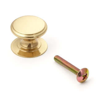 Poignée de bouton de meuble en laiton de haute qualité, finition: poli brillant, 22 mm (0,9 ») SY-22M. Poignée en laiton pour tiroir, porte de meubles, armoire de cuisine, armoire de bureau et bien plus encore, par Sugatsune / LAMP® (Japon)
