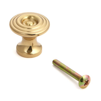 Poignée de bouton de meuble en laiton de haute qualité, surface: poli brillant, 25 mm (1 ») KHE103-25PB. Poignée en laiton pour tiroir, porte de meubles, armoire de cuisine, armoire de bureau et bien plus encore, par Sugatsune / LAMP® (Japon)