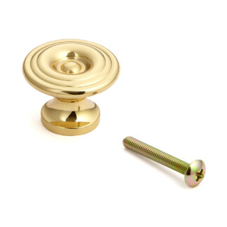 Poignée de bouton de meuble en laiton de haute qualité, finition: poli brillant, 31 mm (1.3 ») KHE103-32PB. Poignée en laiton pour tiroir, porte de meubles, armoire de cuisine, armoire de bureau et bien plus encore, par Sugatsune / LAMP® (Japon)