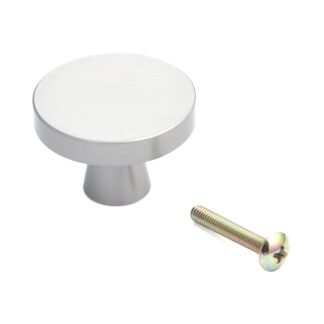 Poignée de bouton de meuble de haute qualité en laiton, finition: nickelé, mat satiné, 36 mm (1.5 ») TS-36. Poignée en laiton pour tiroir, porte de meubles, armoire de cuisine, armoire de bureau et bien plus encore, par Sugatsune / LAMP® (Japon)