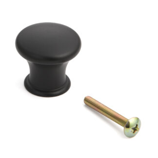 Poignée bouton de mobilier de haute qualité en alliage d’aluminium robuste, surface: laqué noir, 28 mm (1.2 ») KK-T28BL. Poignée bouton KK-T28BL pour tiroir, porte de meuble, armoire de cuisine, armoire de bureau et bien plus encore, par Sugatsune / 