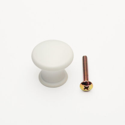 Poignée bouton de mobilier de haute qualité en alliage d’aluminium robuste, surface: blanc, 28 mm (1.2 ») KK-T28WT. Poignée bouton KK-T28WT pour tiroir, porte de meuble, armoire de cuisine, armoire de bureau et bien plus encore, par Sugatsune / LAMP®