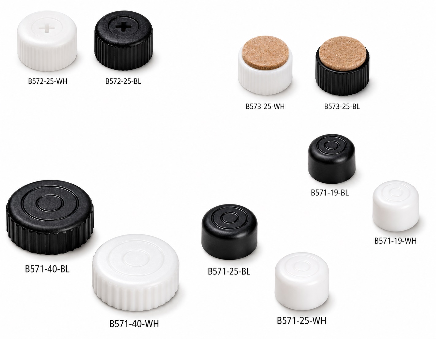 4 pièces de réglage robuste pour meubles, capacité de charge : 600 kg (1323 lbs), surface : noire, ⌀25 mm (63/64"), version : avec tampon feutre, B573-25-BK. Base réglable pour meubles, tables, meubles, pieds de table et bien plus encore, par Kojima (Japon) – Image 4