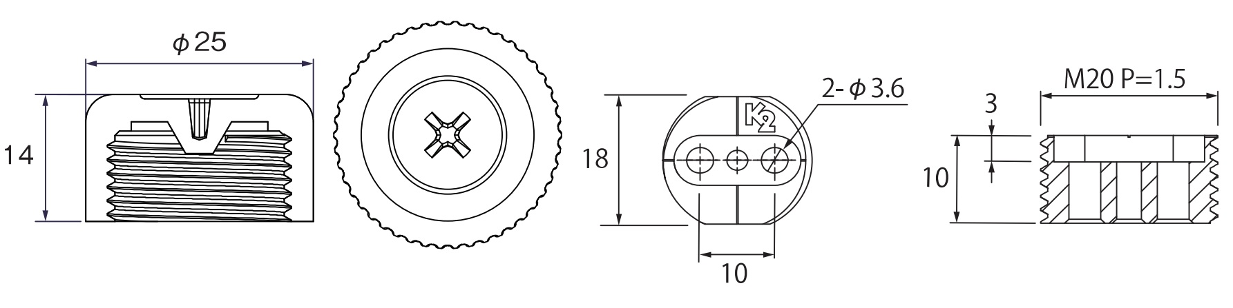 4 pièces de réglage robuste pour meubles, capacité de charge : 600 kg (1323 lbs), surface : blanche, ⌀25 mm (63/64"), version : avec douille Phillips pour tournevis, B572-25-WH. Pied réglable pour meubles et bien plus encore, par Kojima (Japon) – Image 2