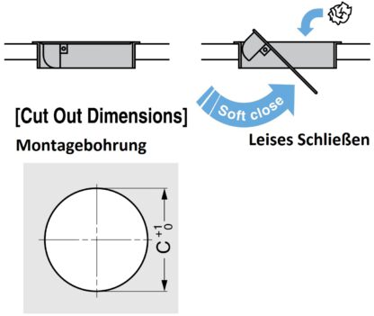 Trappe à vidage de haute qualité avec fermeture amortie, en acier inoxydable, surface : satiné mat, 220 mm (8,7 »), design : de forme ronde, AD-GD020-HL. Trappe à vidage automatique en acier inoxydable, pour meubles de cuisine et bien plus encore, pa – Image 5
