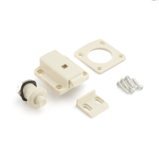Fermeture à bouton-poussoir pour une épaisseur de porte de 18 à 21 mm, surface : ivoire, SL-B211-I. Poussoir pour la conversion de camping-car, l’intérieur d’un yacht, le mobilier de caravane et bien plus encore, par Sugatsune / LAMP® (Japon)