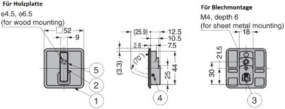 Crochet pliant à ressort carré de haute qualité pour encastrement, surface : noir, mat satiné, 52 mm (2,1 »), NF-K52-BL. Crochet pliant carré à fermeture automatique, pour tinyhouse, camping-car, yacht et bien plus encore, par Sugatsune / LAMP® (Japo – Image 5