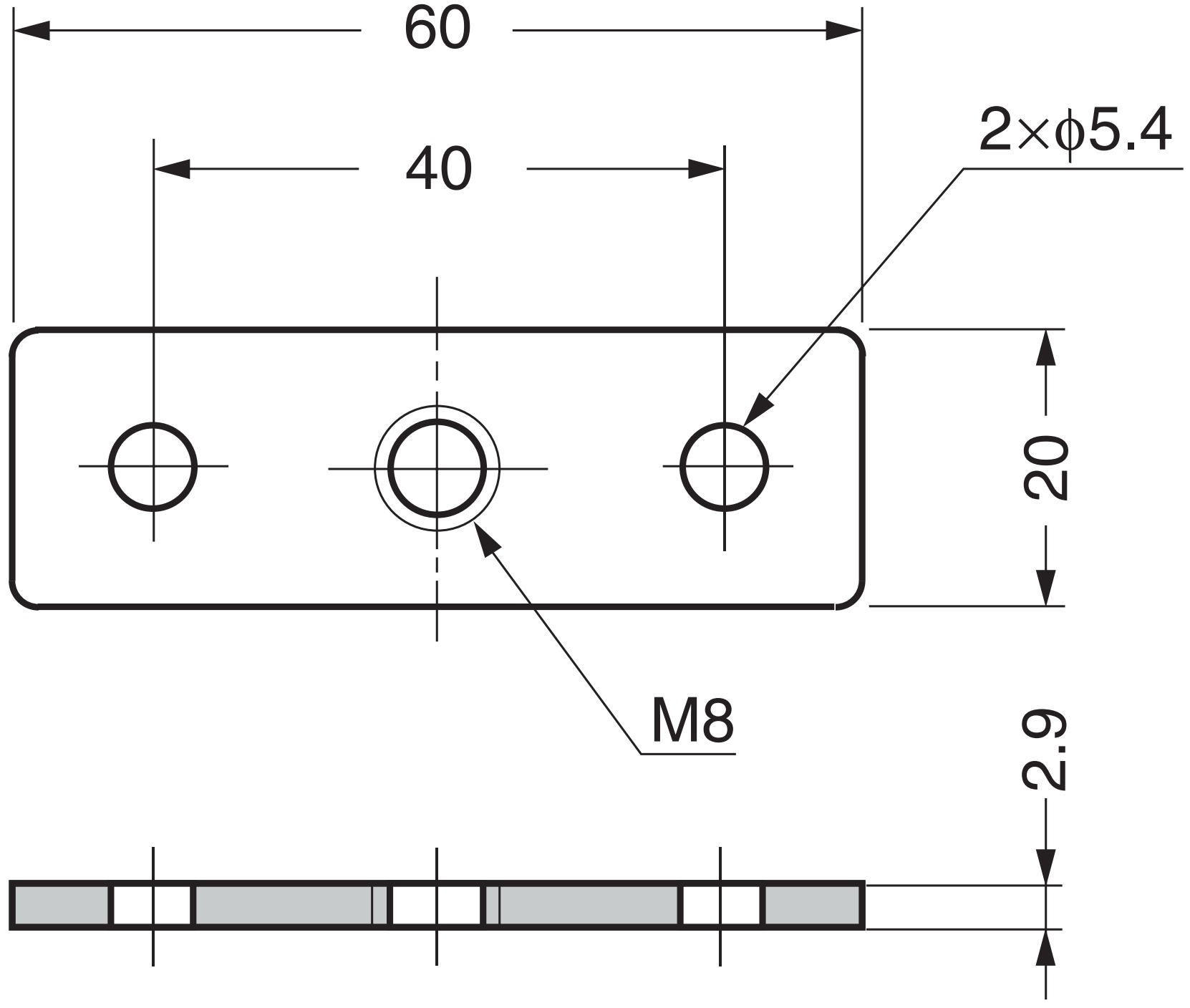 Plaque supérieure rectangulaire en 4 pièces avec filetage M8, plaque de montage, en alliage de zinc massif, 60 mm (2,4 »), AD-561. Plaque de montage, pour pieds de meubles, roulettes de meubles, pieds de machines, pieds d’armoires, pieds de canapé et – Image 2